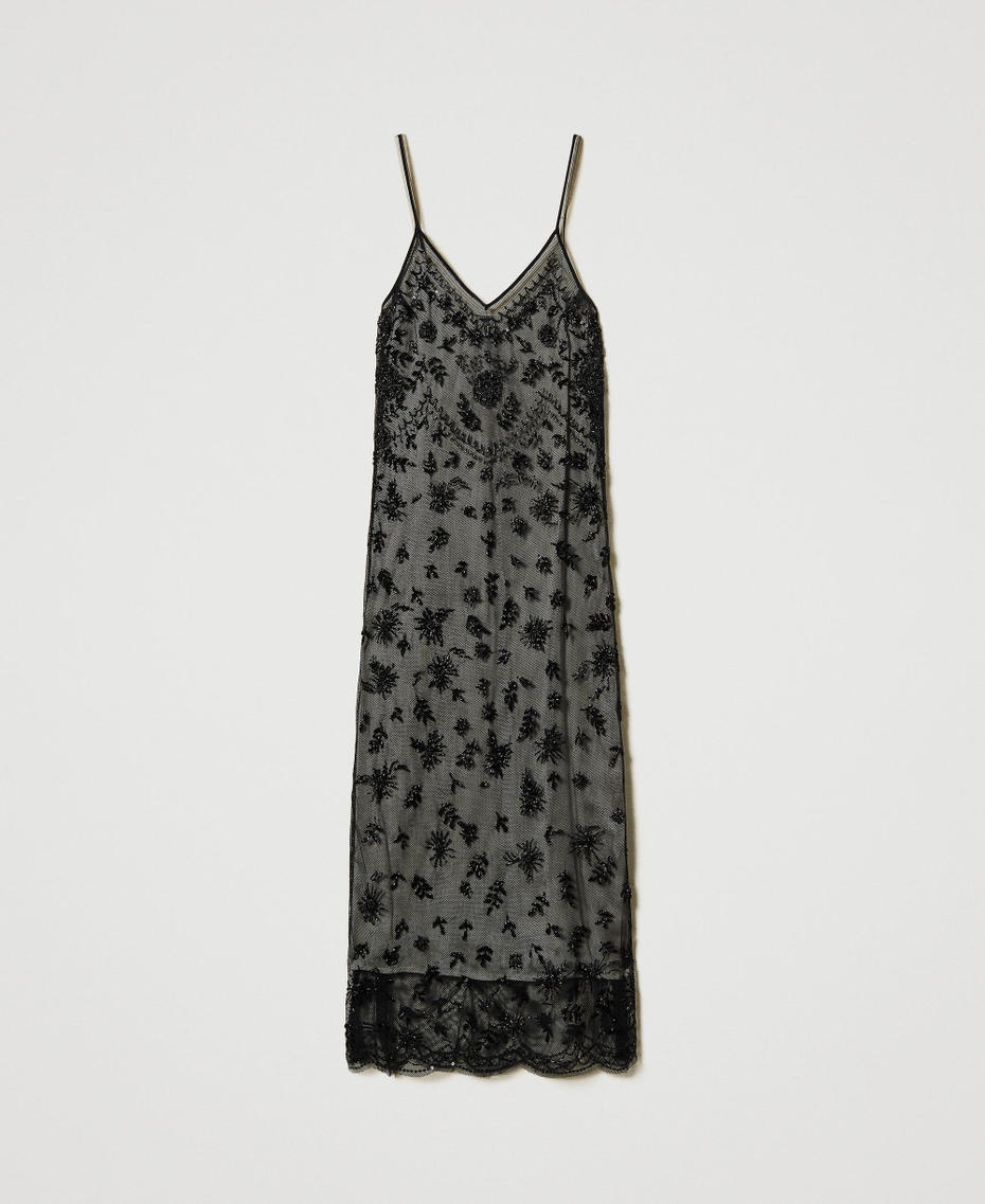 Midi tulle dress with hand embroidery