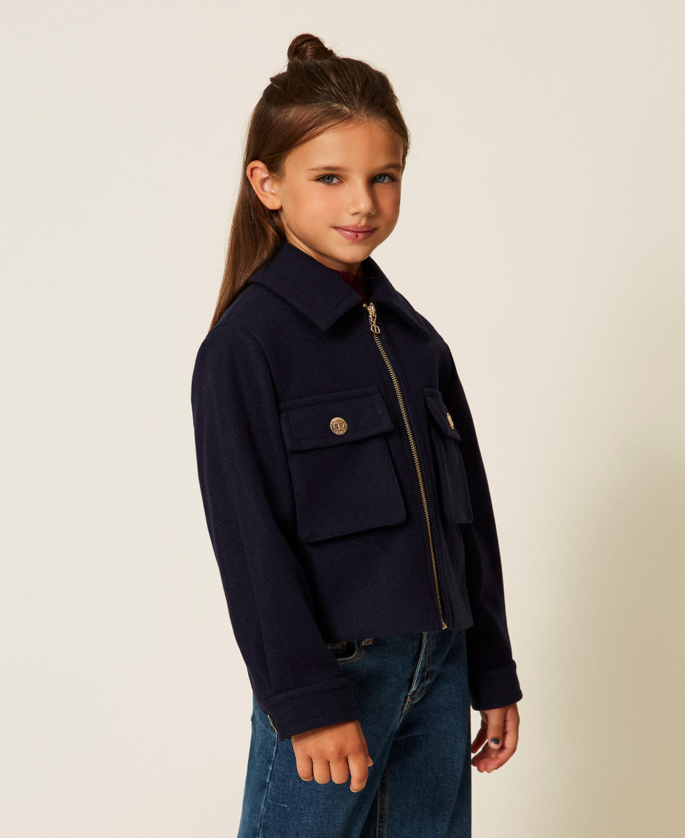 Wool cloth caban jacket with zip Classic Blue Girl 252GJ2151_11956_02