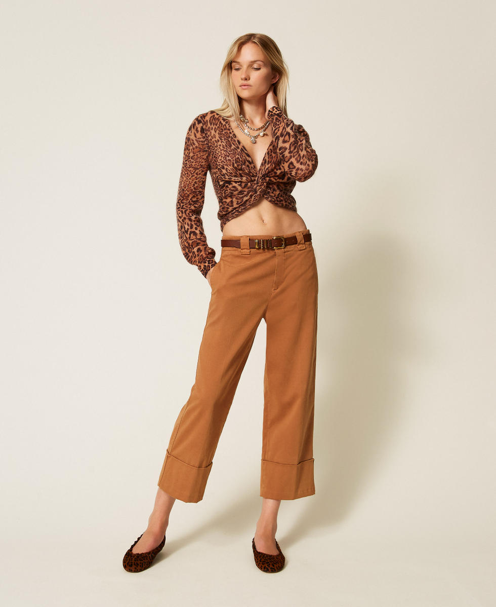 Animal print mohair blend knit shrug Coffee/Land Brown Animal Print Woman 252TP3592_12737_T0