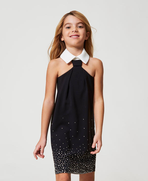 Short crêpe dress with rhinestones