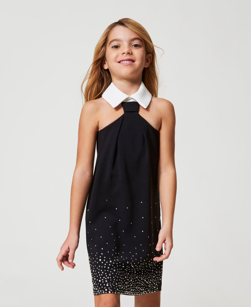Short crêpe dress with rhinestones Bicolour Black / "Ice" White Girl 251GJ2QN0_02851_01