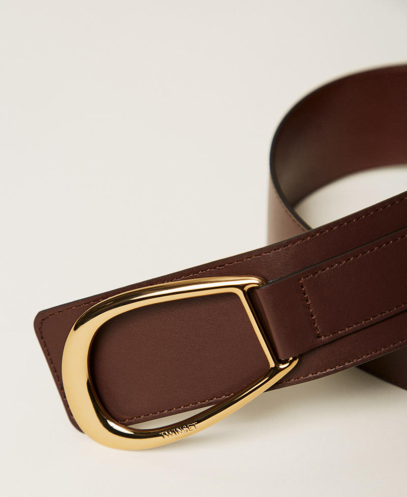 Leather sash belt with maxi buckle Darkness Brown Woman 262TA4730_13411_02