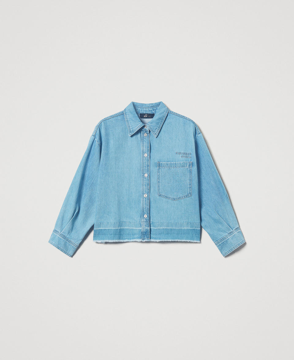 Denim shirt with studs Light Denim Woman 251AP2340_03498_S0