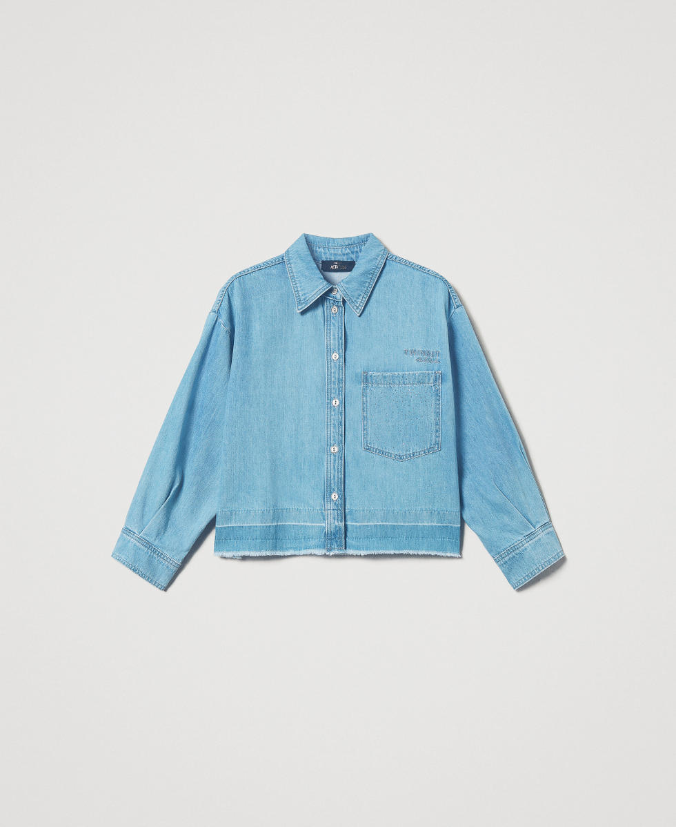 Denim shirt with studs Woman, Light blue | TWINSET Milano