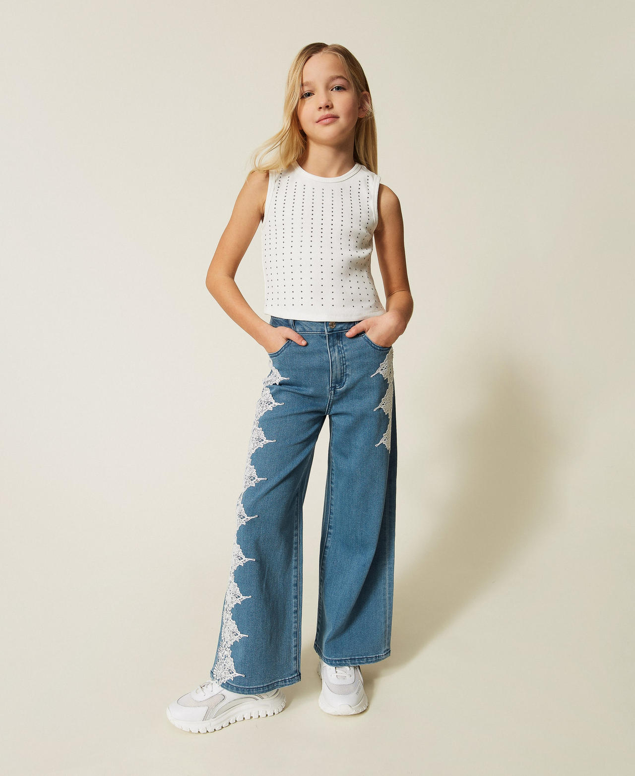 Twinset Top côtelé avec cabochons