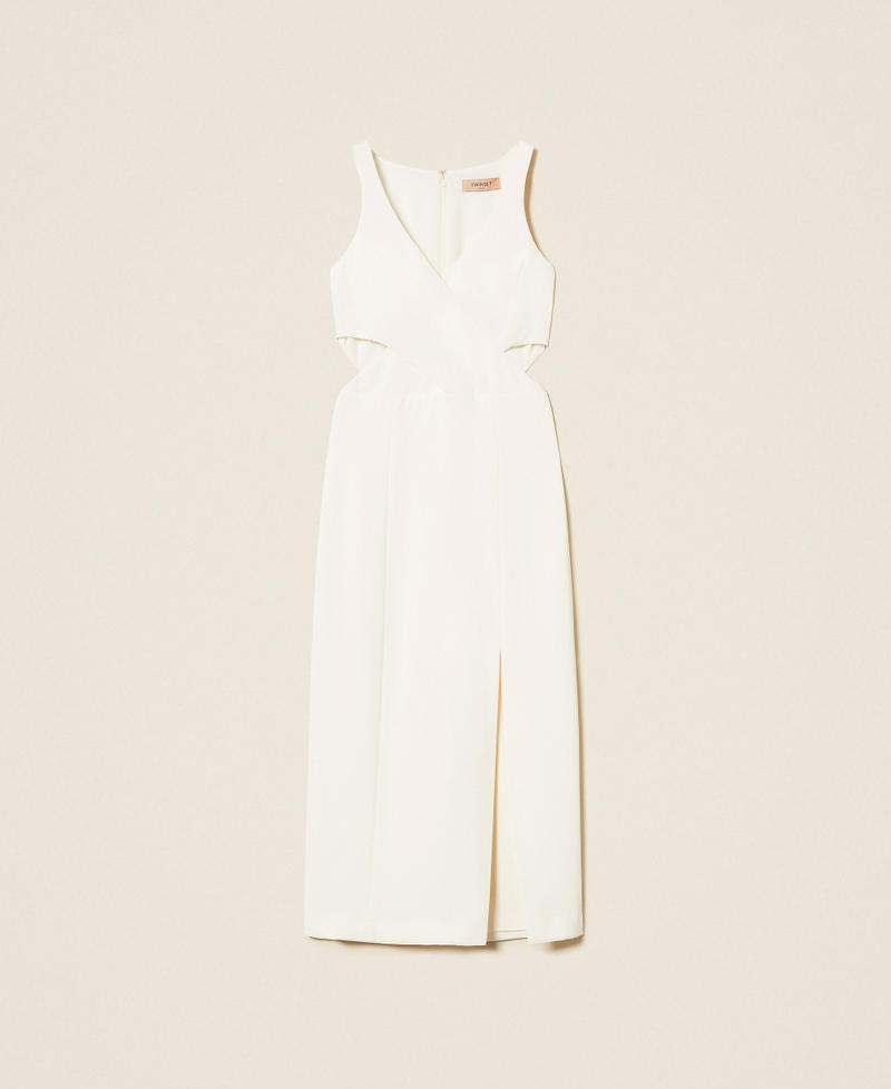 Robe midi en crêpe avec ajour Nacre Femme 252TP2165_00059_S0