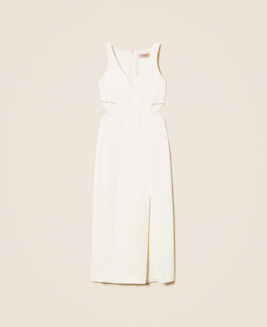 Robe midi en crêpe avec ajour Nacre Femme 252TP2165_00059_S0