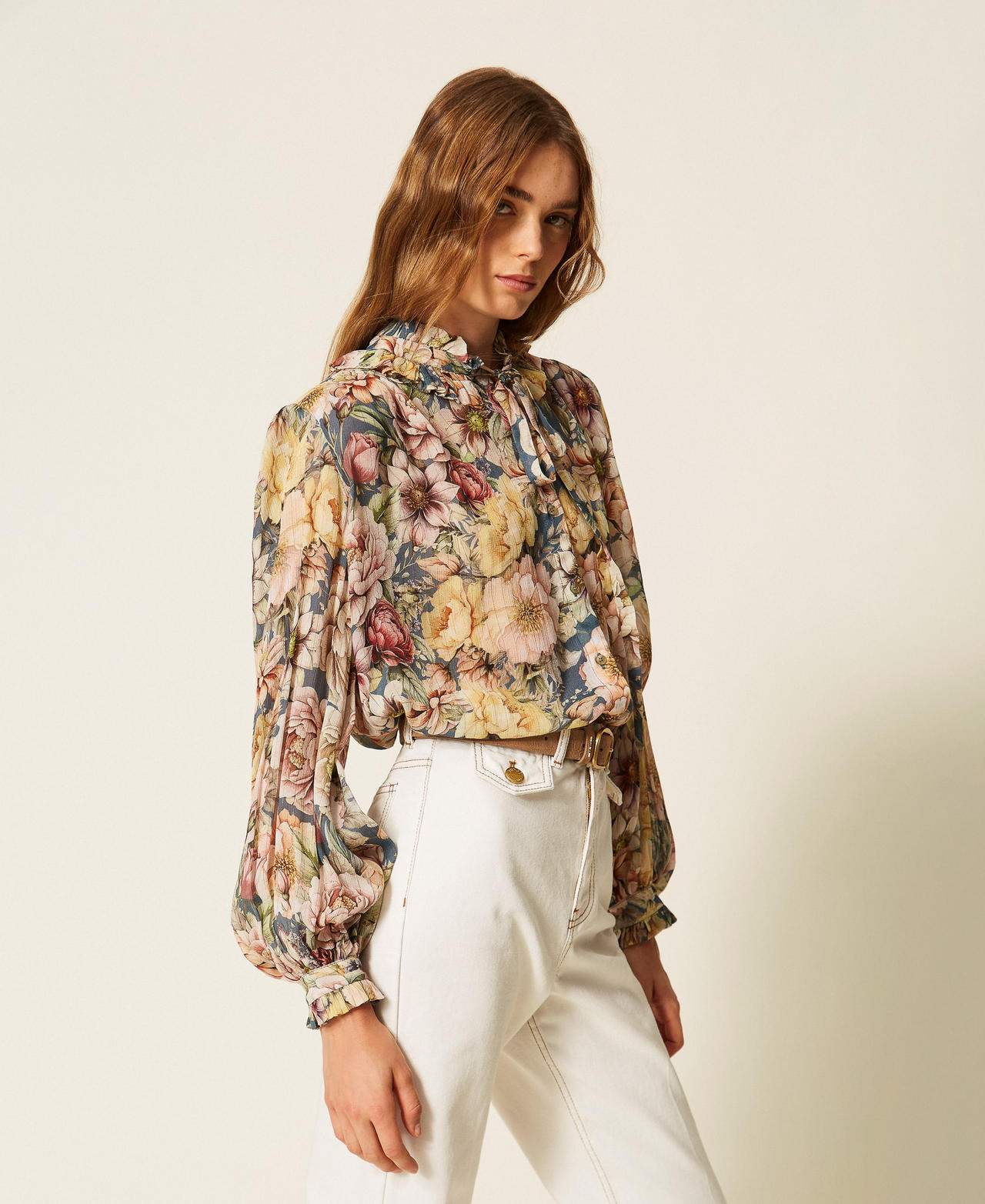 Camicia in creponne a fiori Flowers Blu Indigo / Multicolor Donna 262TT2611_14099_02