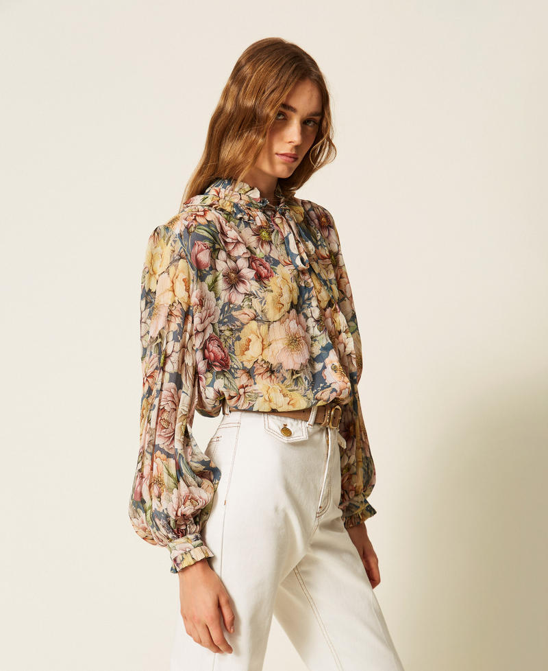 Camicia in creponne a fiori Flowers Blu Indigo / Multicolor Donna 262TT2611_14099_02