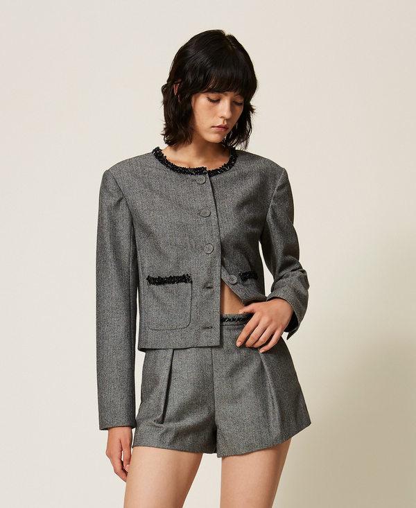 Blouson en laine m&eacute;lang&eacute;e &agrave; chevrons