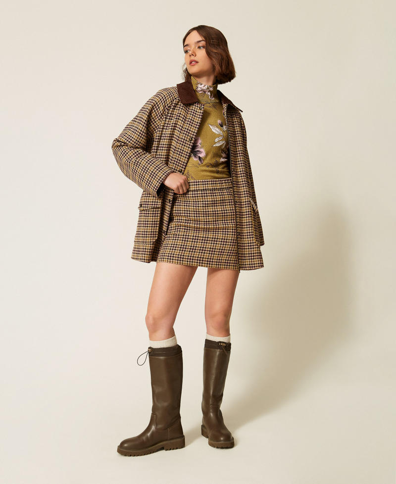 Houndstooth jacquard parka coat Multicolour Houndstooth Woman 262LI2BAA_13755_T0