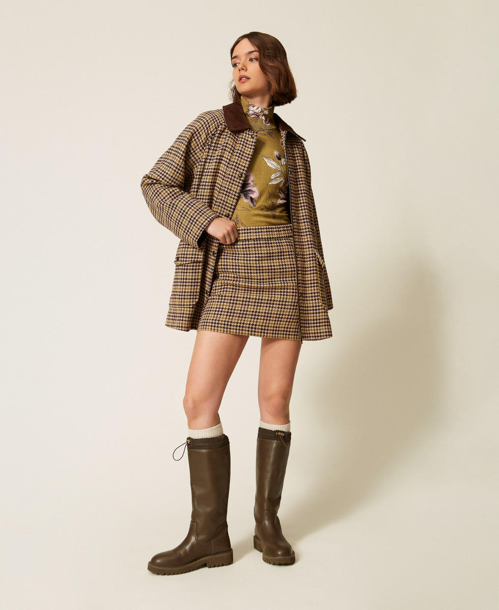 Houndstooth jacquard parka coat Multicolour Houndstooth Woman 262LI2BAA_13755_T0