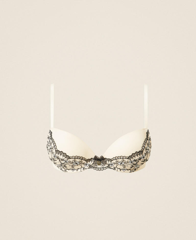 Soutien-gorge push-up en tulle brod&eacute; Broderie Nacre/Noir Femme 262LI6B44_13843_S0