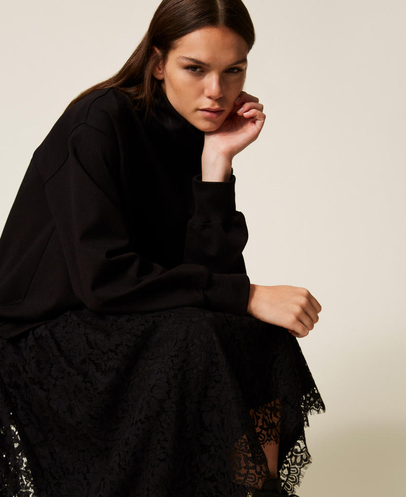 Fleece and lace midi dress Black Woman 252LL2JEE_00006_04
