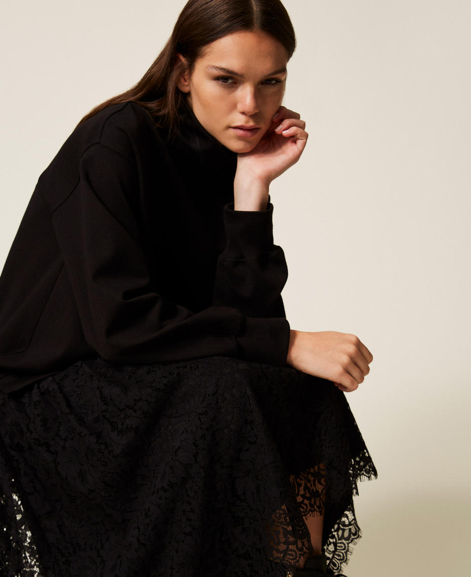 Fleece and lace midi dress Black Woman 252LL2JEE_00006_04