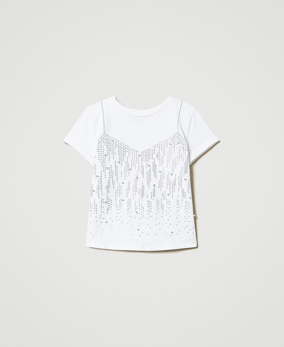 T-shirt with rhinestones and pearls "Ice" White Girl 251GJ2486_00808_S0
