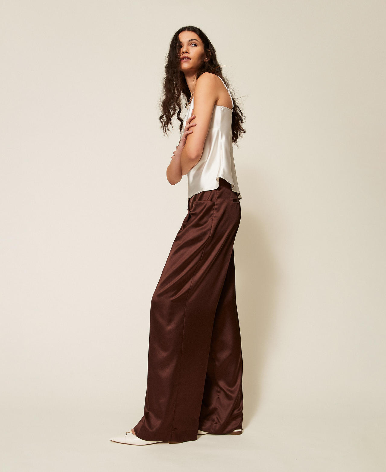 Satin palazzo trousers Chocolate Lab Woman 261AP2254_10780_02