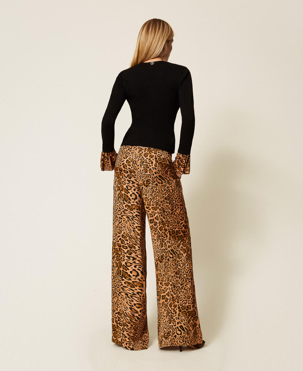 Animal print jacquard trousers Coffee/Land Brown Animal Print Woman 252TP2474_12737_03