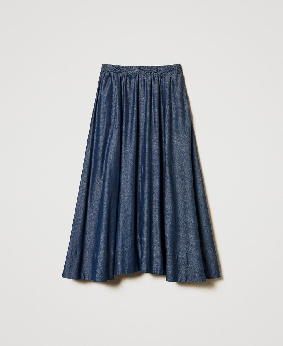 Chambray midi skirt Blue Denim Woman 251LL2DFF_12351_S0