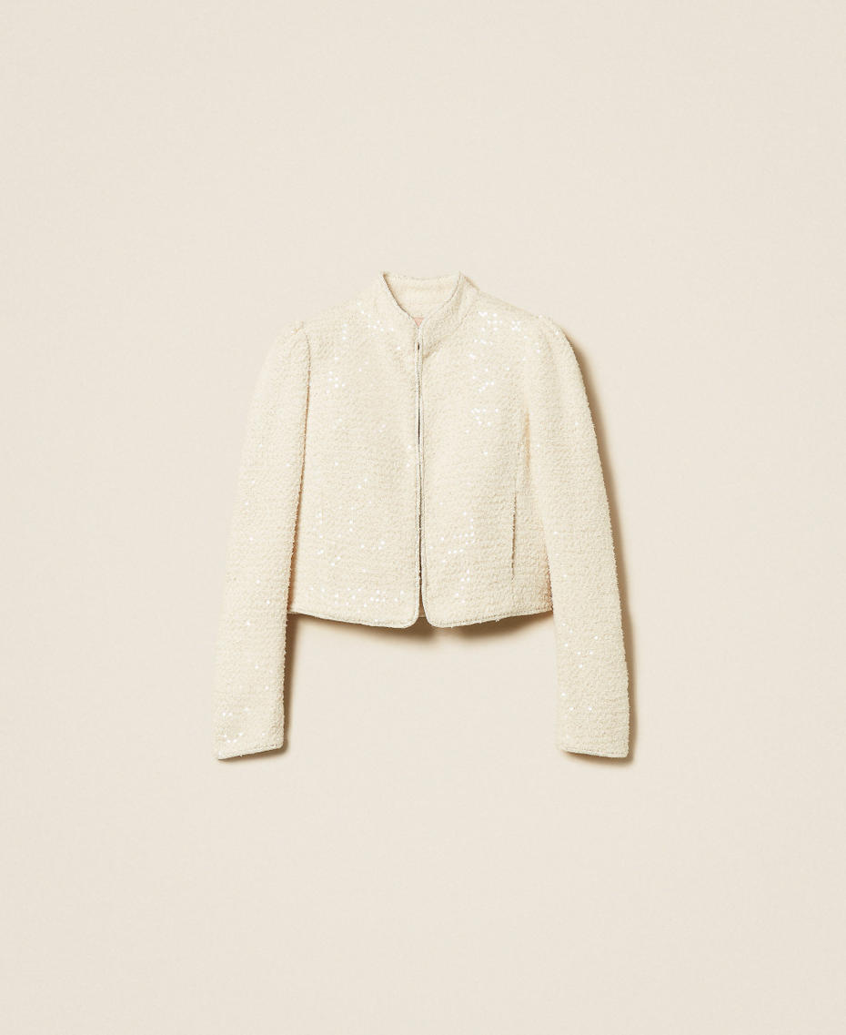 Boucl&eacute; jacket with sequins Mother Of Pearl Woman 261TP2621_00059_S0