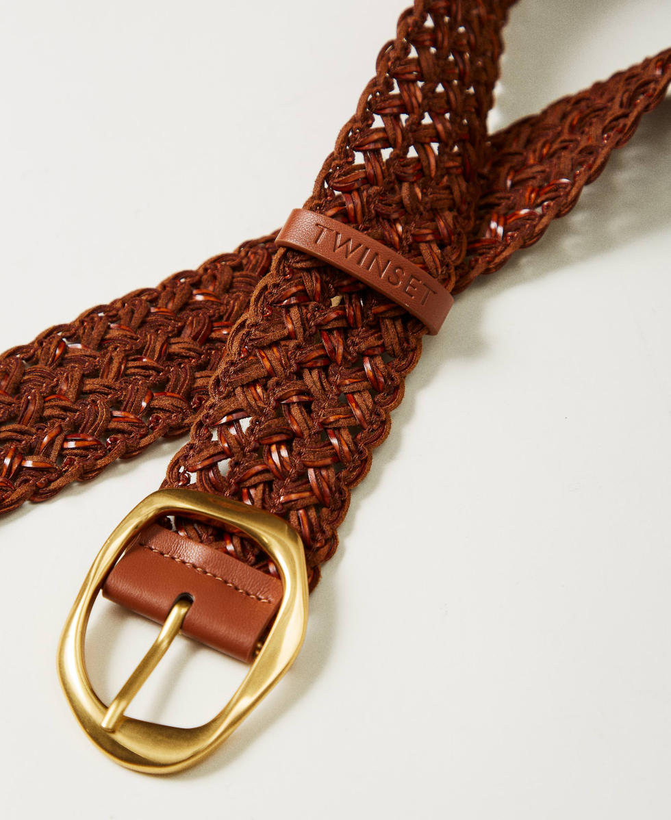Woven leather belt Leather Brown Woman 251TO5290_00057_02