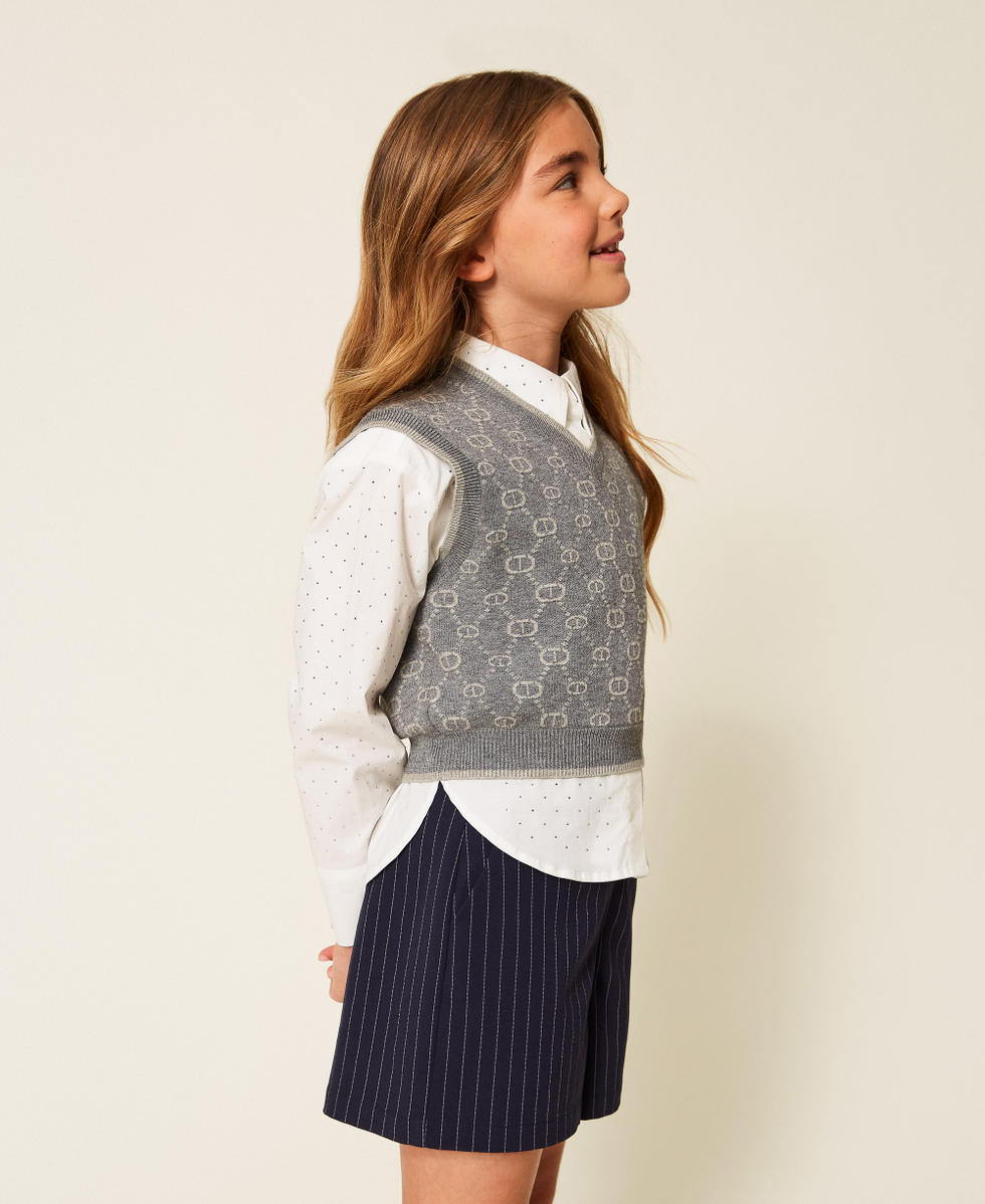 Jacquard knit sleeveless jumper with Oval T Girl, Grey | TWINSET