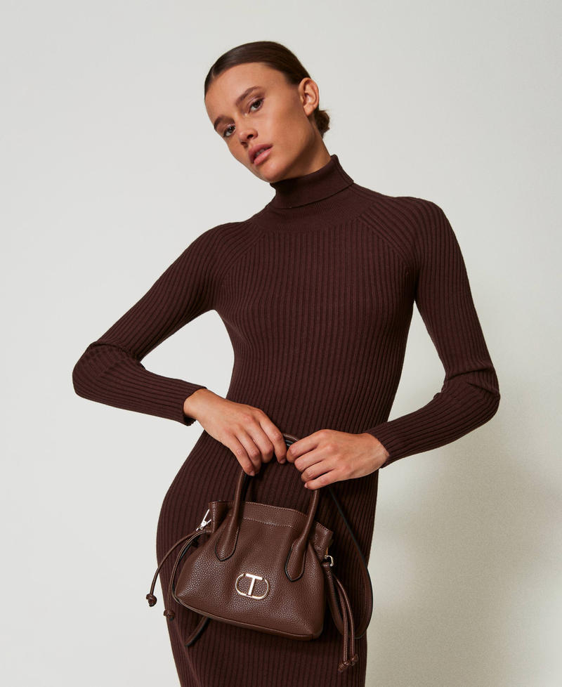 Shoulder bag with Oval T and drawstring Coffee Chocolate Woman 242TD8231_11946_S0