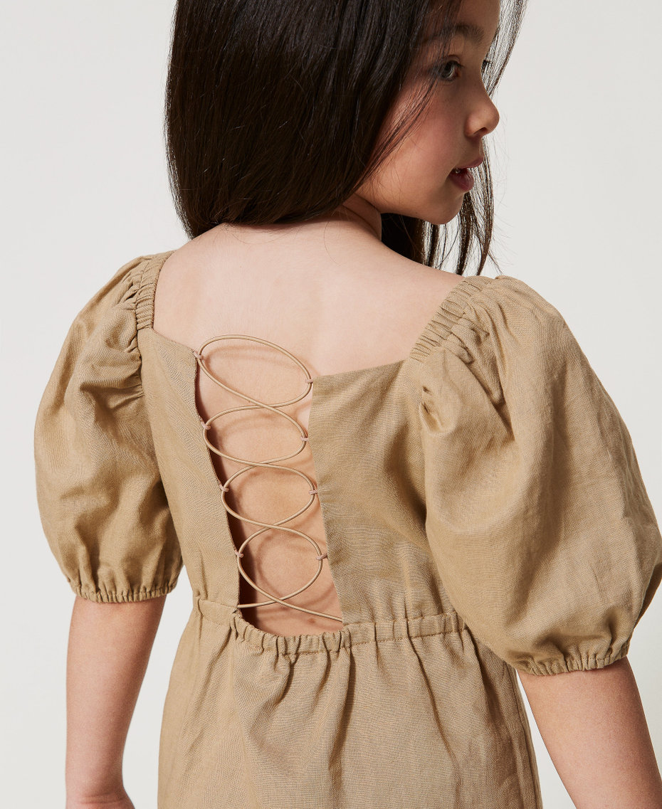 Abito corto in misto lino con pieghe Beige Canapa Bambina 251GJ2406_00310_04