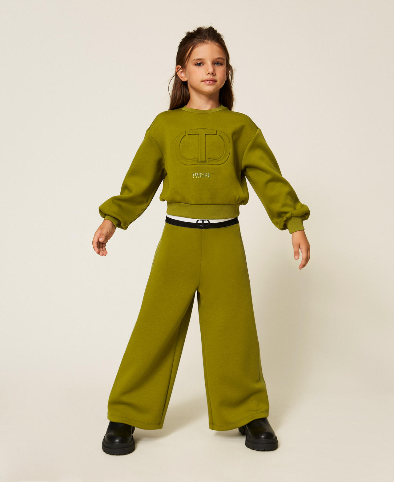 Scuba fabric palazzo trousers Olive Oil Girl 252GJ2058_12576_01