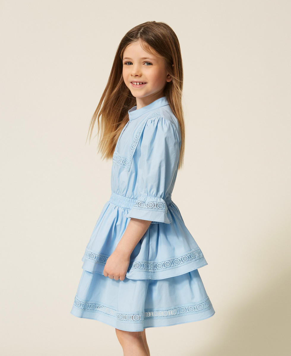 Robe courte pour fille en popeline avec dentelle Skyline Fille 261GB2022_04614_02