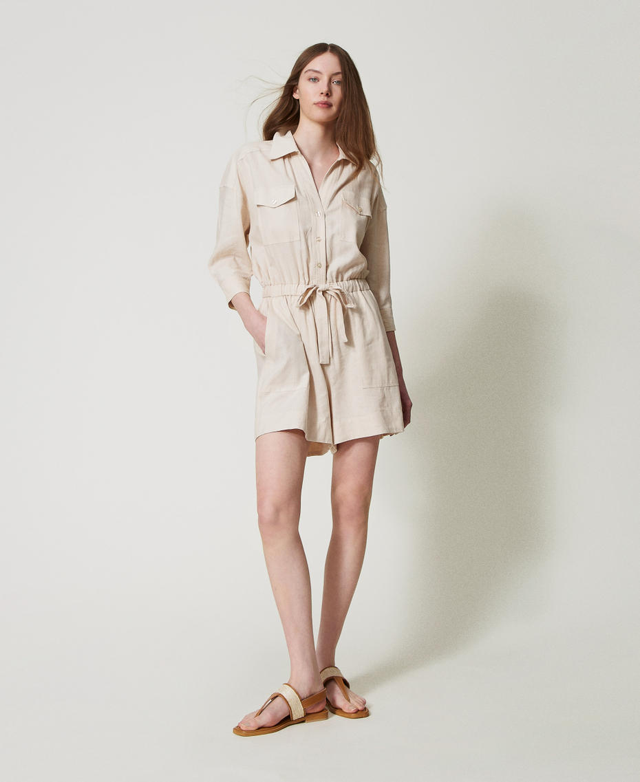Linen-blend short jumpsuit Almond Beige Woman 251LM2QAA_12363_01