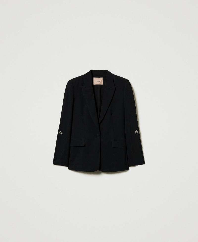 Cady cr&ecirc;pe blazer with cufflinks Black Woman 242TP2350_00006_S0