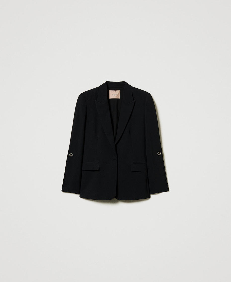 Cady cr&ecirc;pe blazer with cufflinks Black Woman 242TP2350_00006_S0