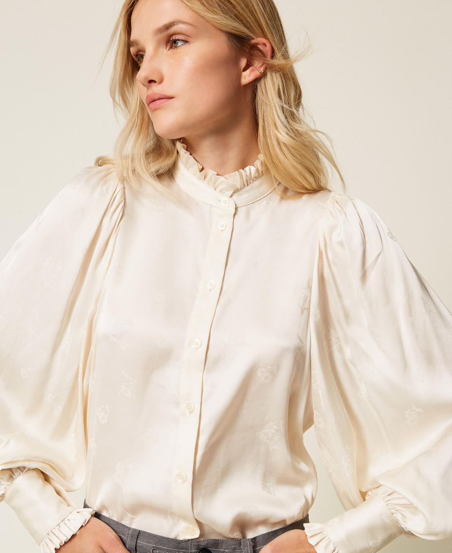 Jacquard satin shirt with ruffles Mother Of Pearl Woman 252TT2362_00059_04