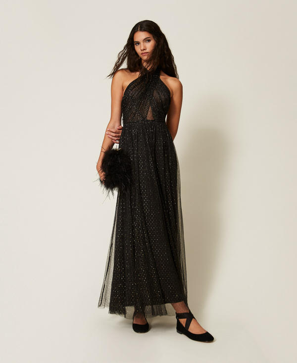 Long tulle dress with lurex