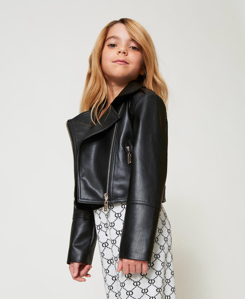 Bikerjacke aus Lederimitat Schwarz Mädchen 251GJ2561_00006_02