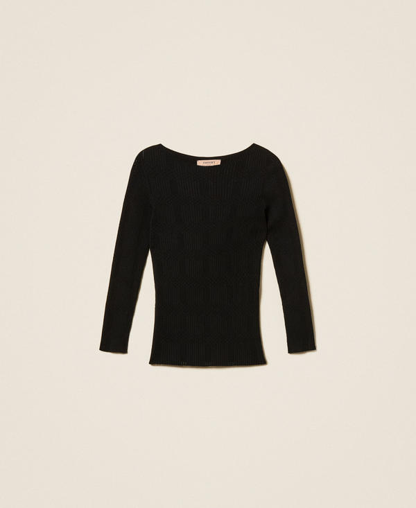 Ribbed jumper with check pattern