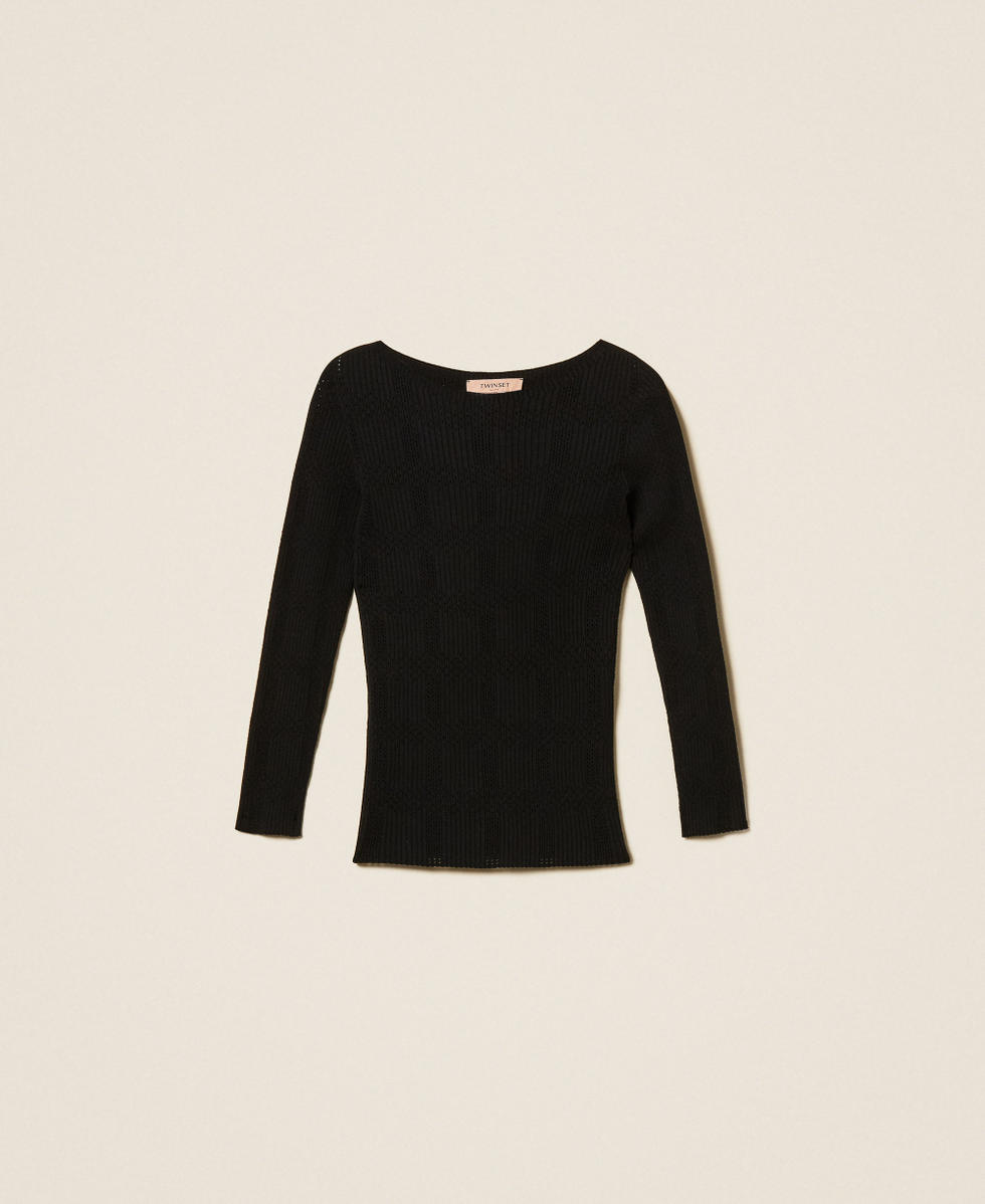 Gerippter Pullover mit Check-Muster Schwarz Frau 261TP3401_00006_S0