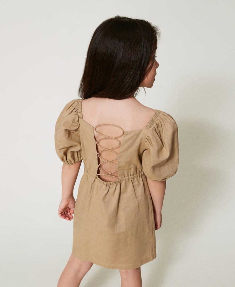 Abito corto in misto lino con pieghe Beige Canapa Bambina 251GJ2406_00310_03