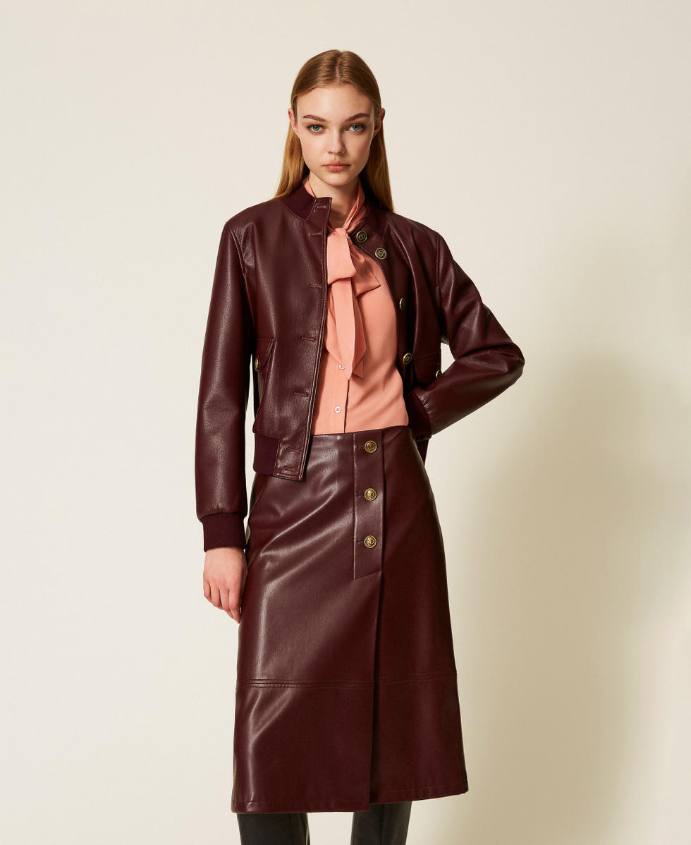 Midirock aus Lederimitat mit Kn&ouml;pfen &bdquo;Winetasting&ldquo;-Violett Frau 252TP2233_05609_02