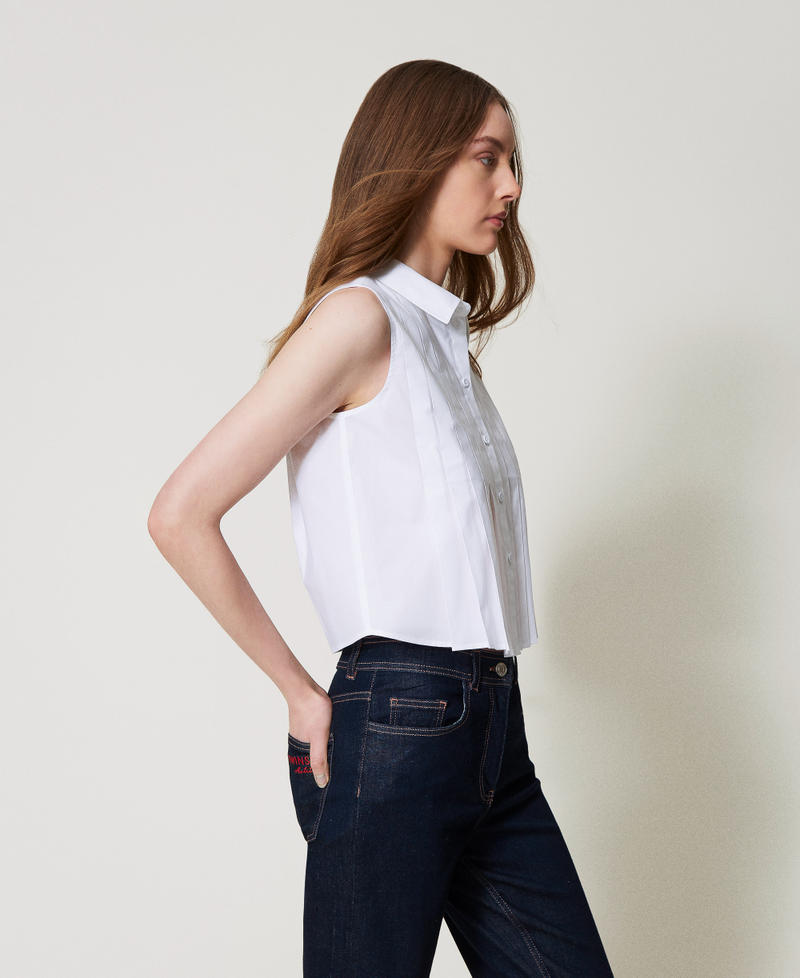 Cropped shirt with pleats "Papers" White Woman 251AP2290_00840_02