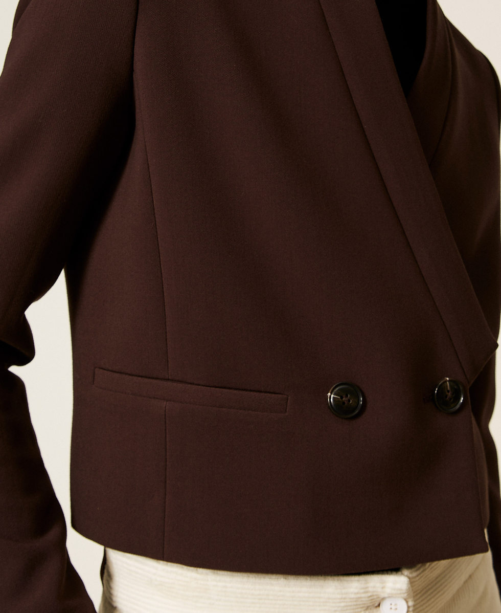 Double breasted cr&ecirc;pe jacket Black Chocolate Woman 252TT2380_11054_04