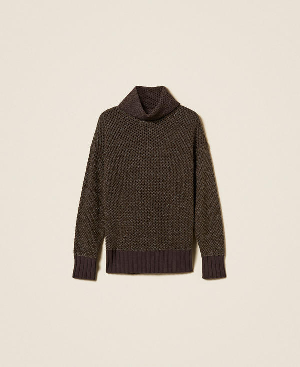 Netz-Rollkragenpullover mit Lurex