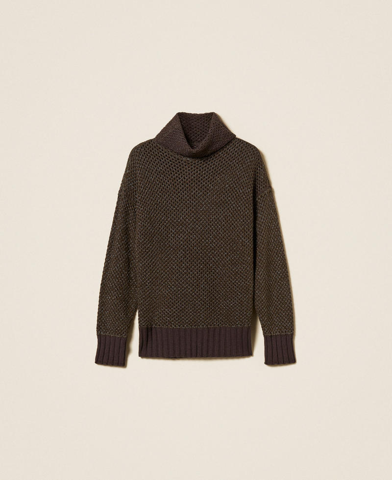 Netz-Rollkragenpullover mit Lurex Deep Brown Frau 262TF3010_13611_S0