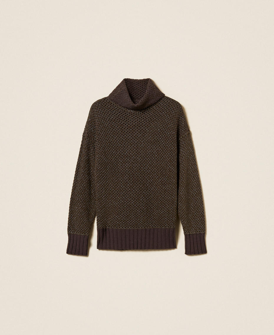 Netz-Rollkragenpullover mit Lurex Deep Brown Frau 262TF3010_13611_S0