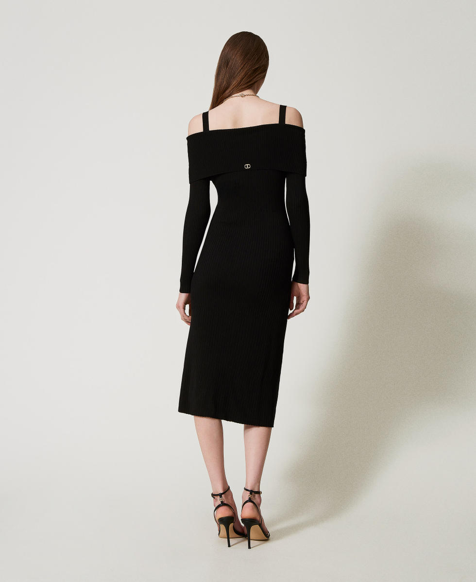 Robe longue &eacute;paules d&eacute;nud&eacute;es en maille Noir Femme 251TP3030_00006_03