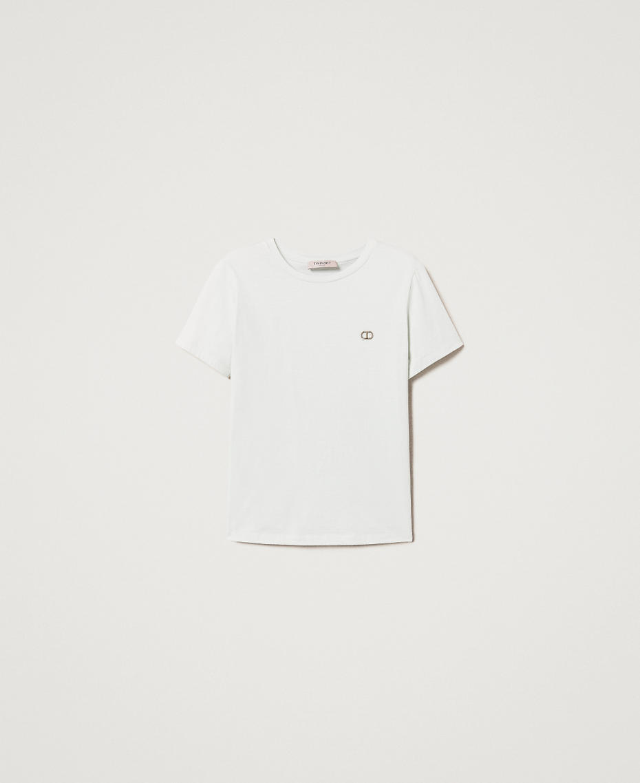 T-shirt avec logo Oval T strassé Water Green Femme 251TT2040_12371_S0