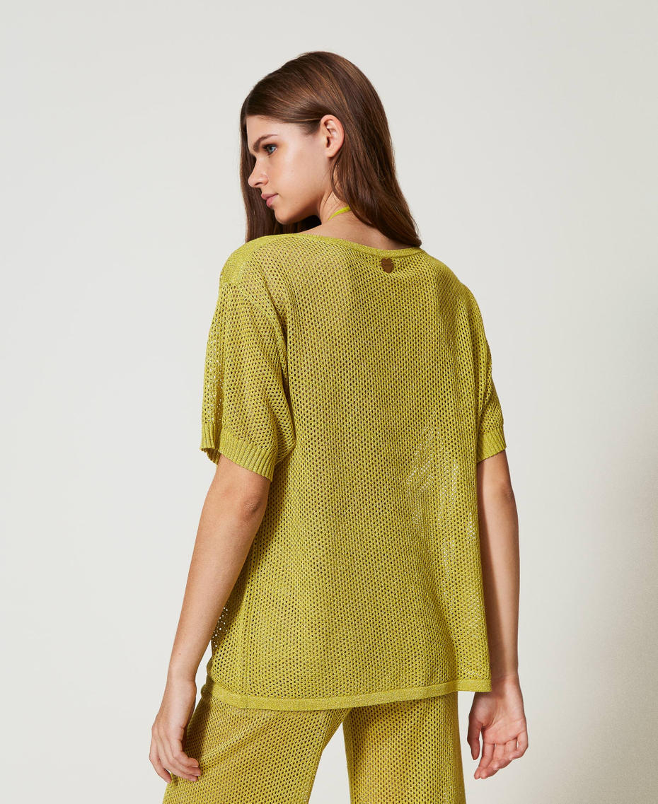 Open knit jumper with logo Yellow Plum Woman 251LB3QAA_12124_03