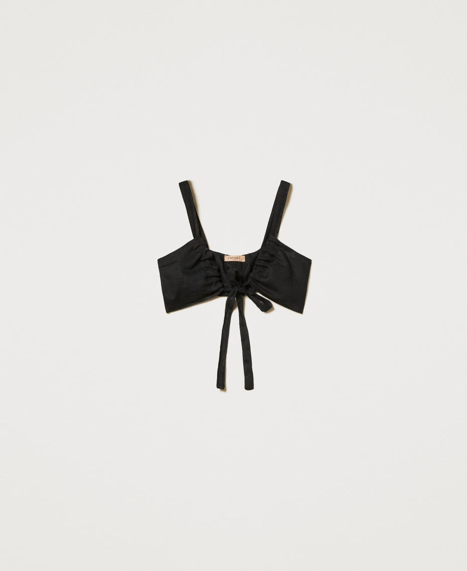 Linen top with bow Black Woman 251TF2015_00006_S0