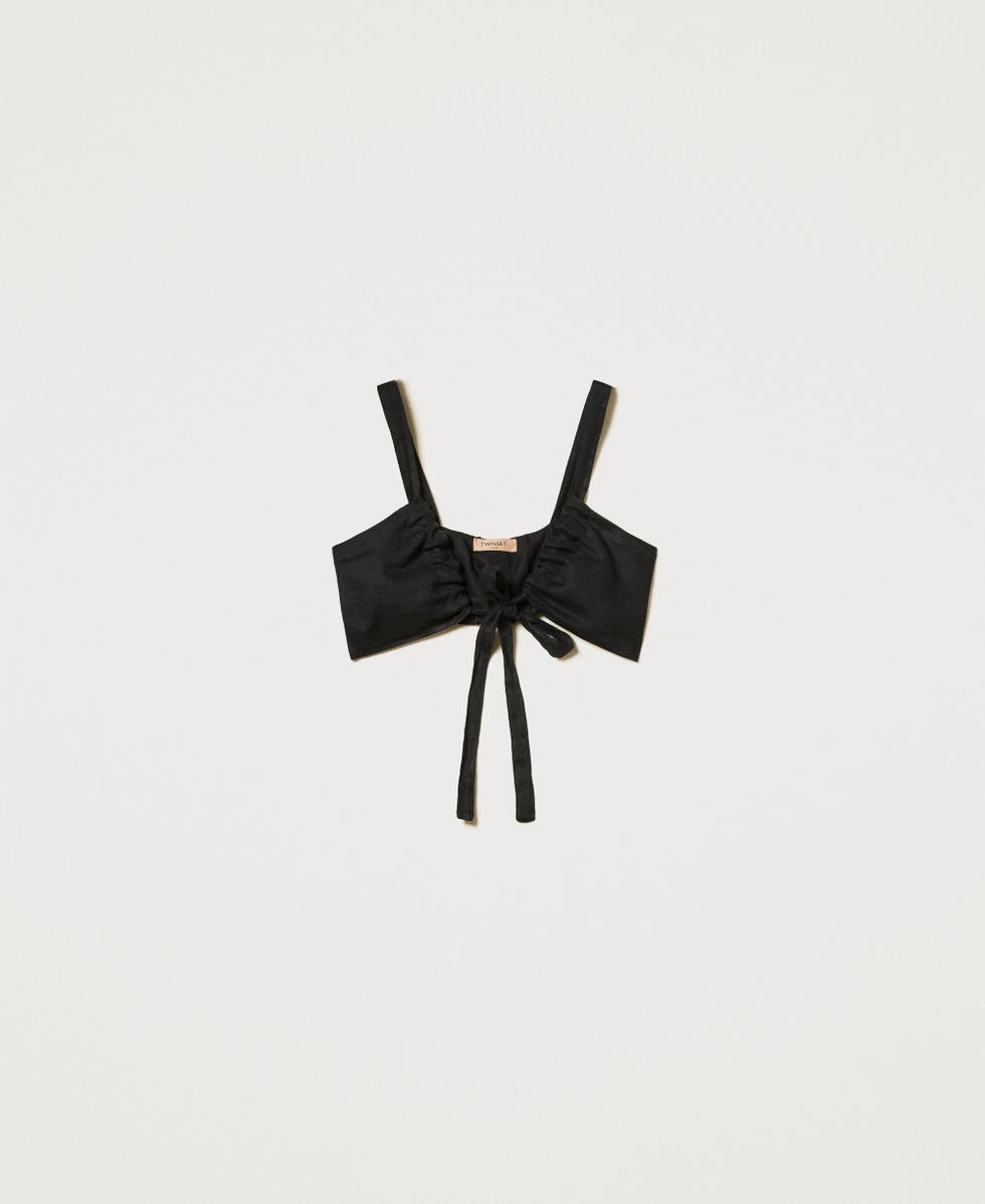 Top aus Leinen mit Schleife Schwarz Frau 251TF2015_00006_S0